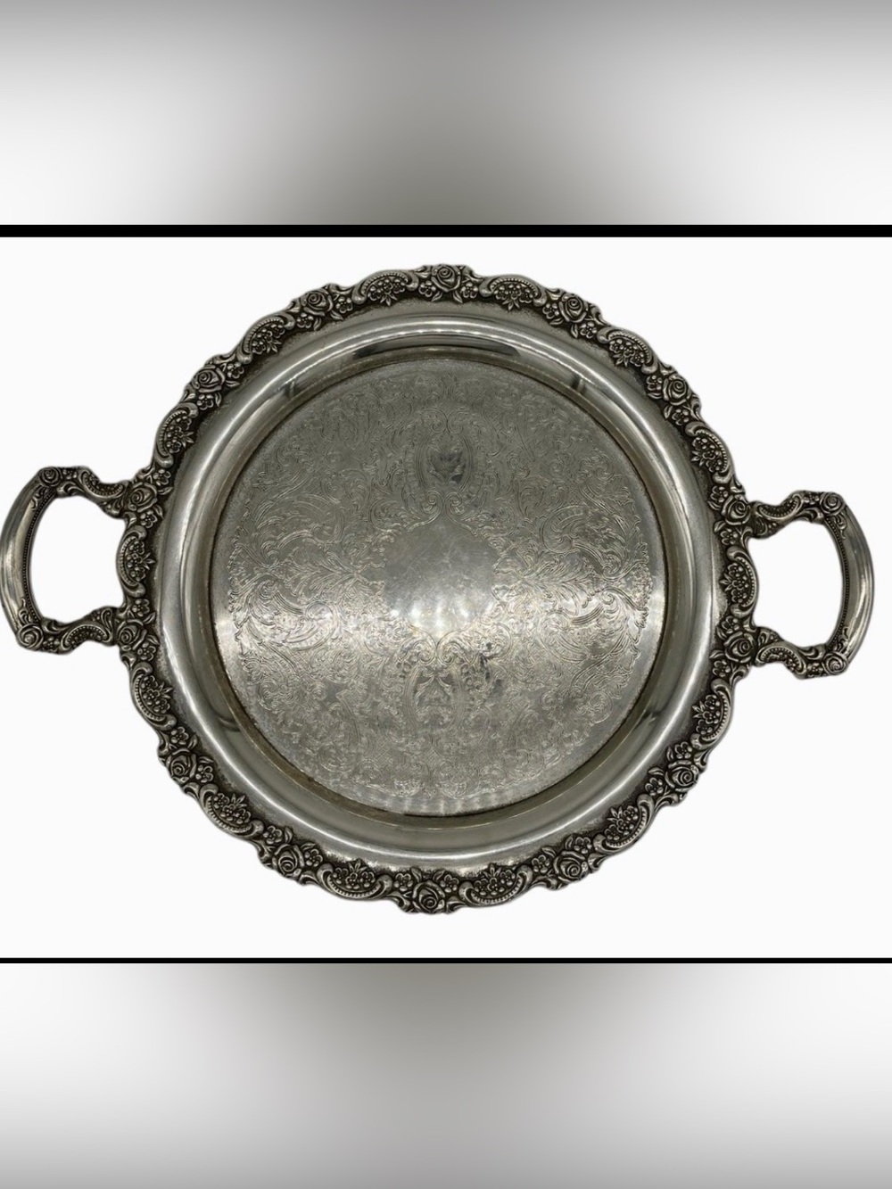 VINTAGE Ornate Heavy ONEIDA Serving Platter Round Tray with Handles